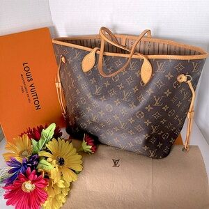 Authentic  Louis Vuitton Monogram Never Full MM Shoulder Bag.